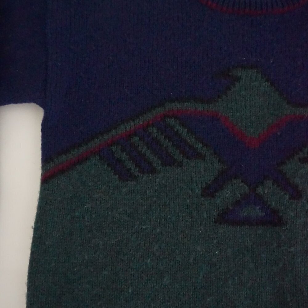 Vintage 90s' Woolrich Knit Sweater Navy Green Geometric Eclectic Grandpa Large - Picture 9 of 10